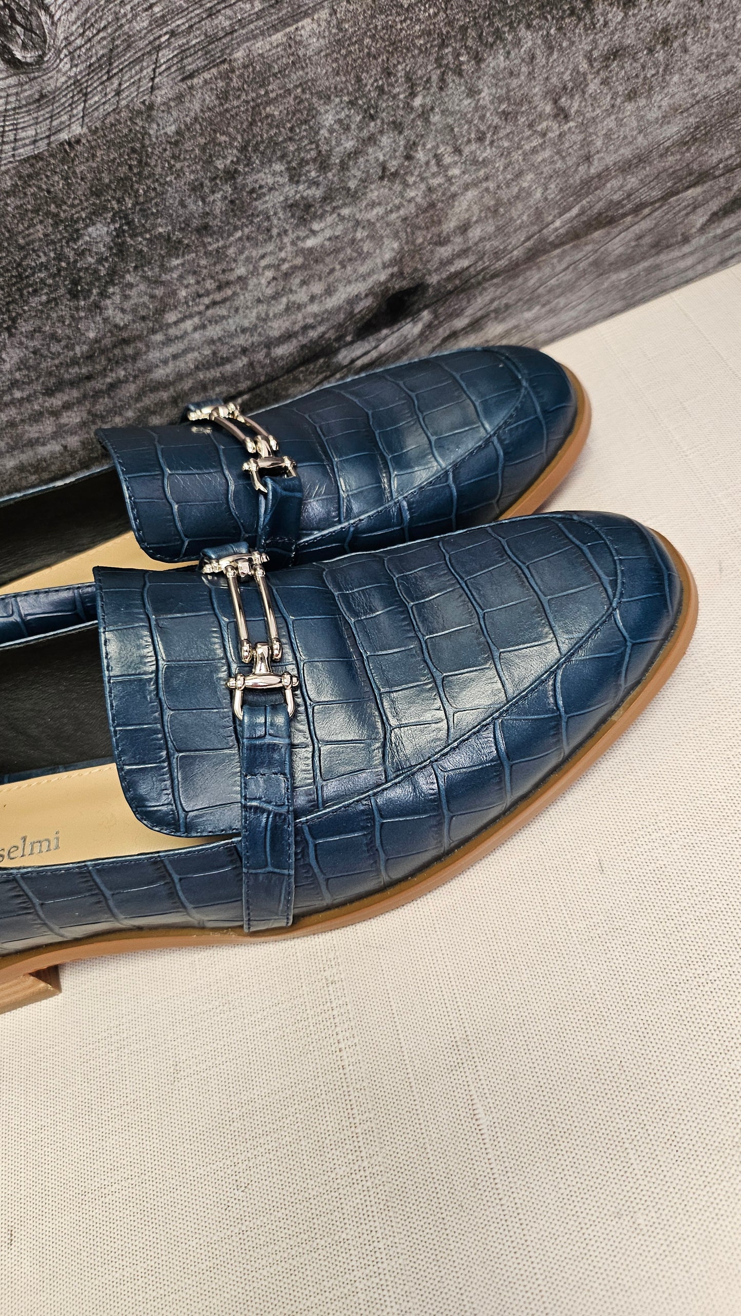 Isabella Anselmi Airforce Blue Croc Loafers (40)