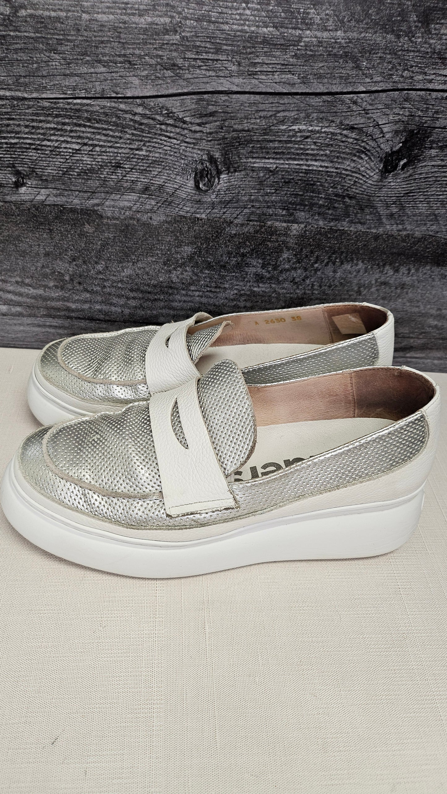 Wonders Silver/White Wedge Loafer (38)