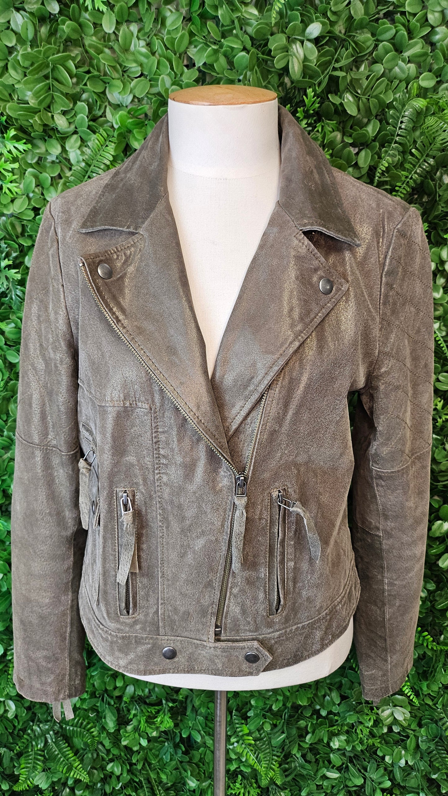 Just Jeans Green Leather Biker Jacket 14