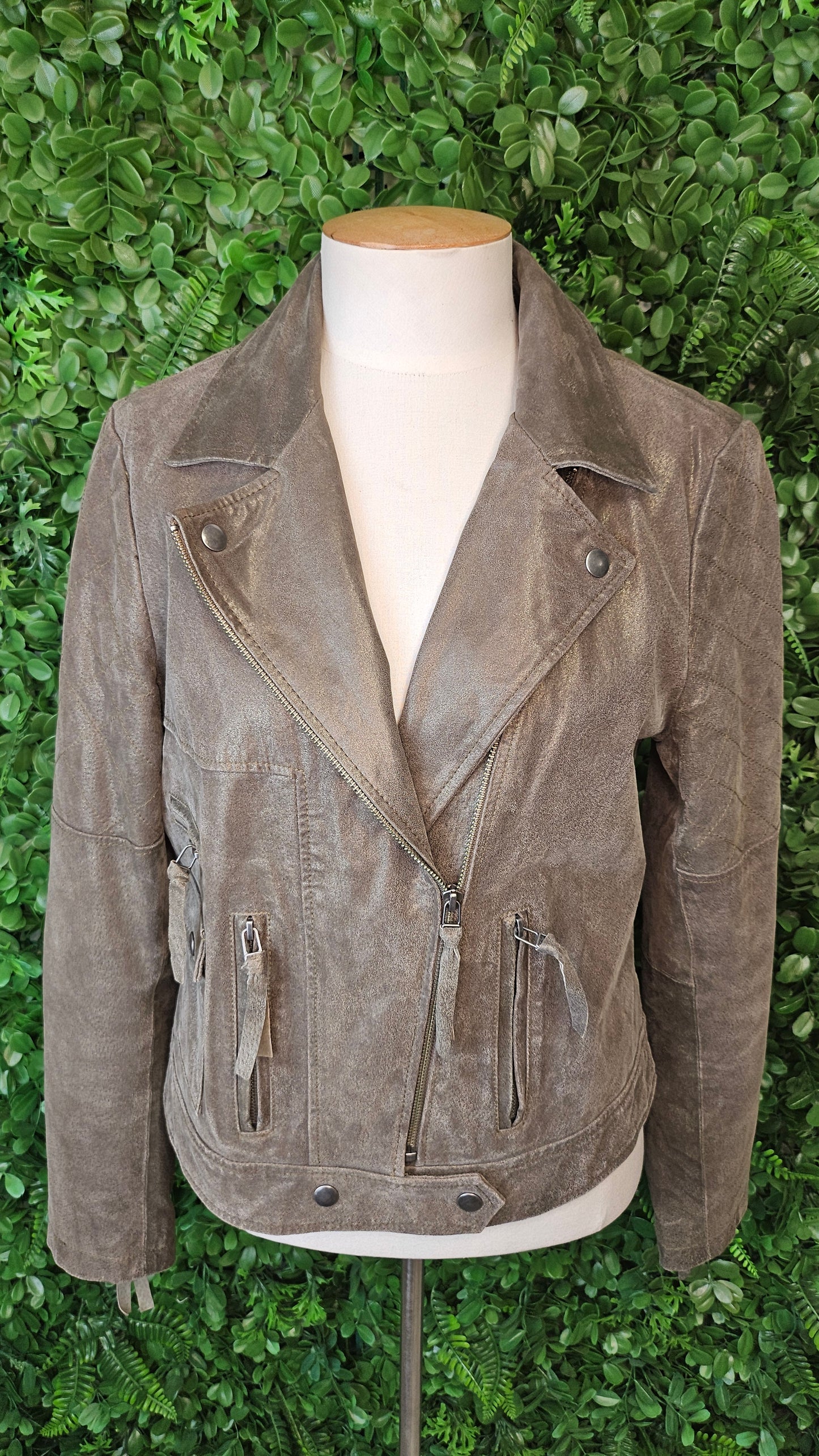 Just Jeans Green Leather Biker Jacket 14