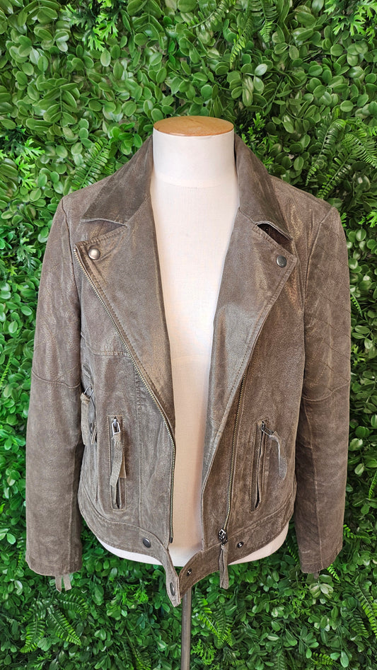 Just Jeans Green Leather Biker Jacket 14