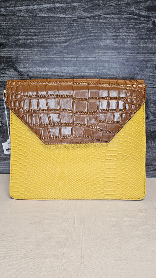 Florsheim Yellow Faux Croc Textured Bag (29cmx24cmx6cm)