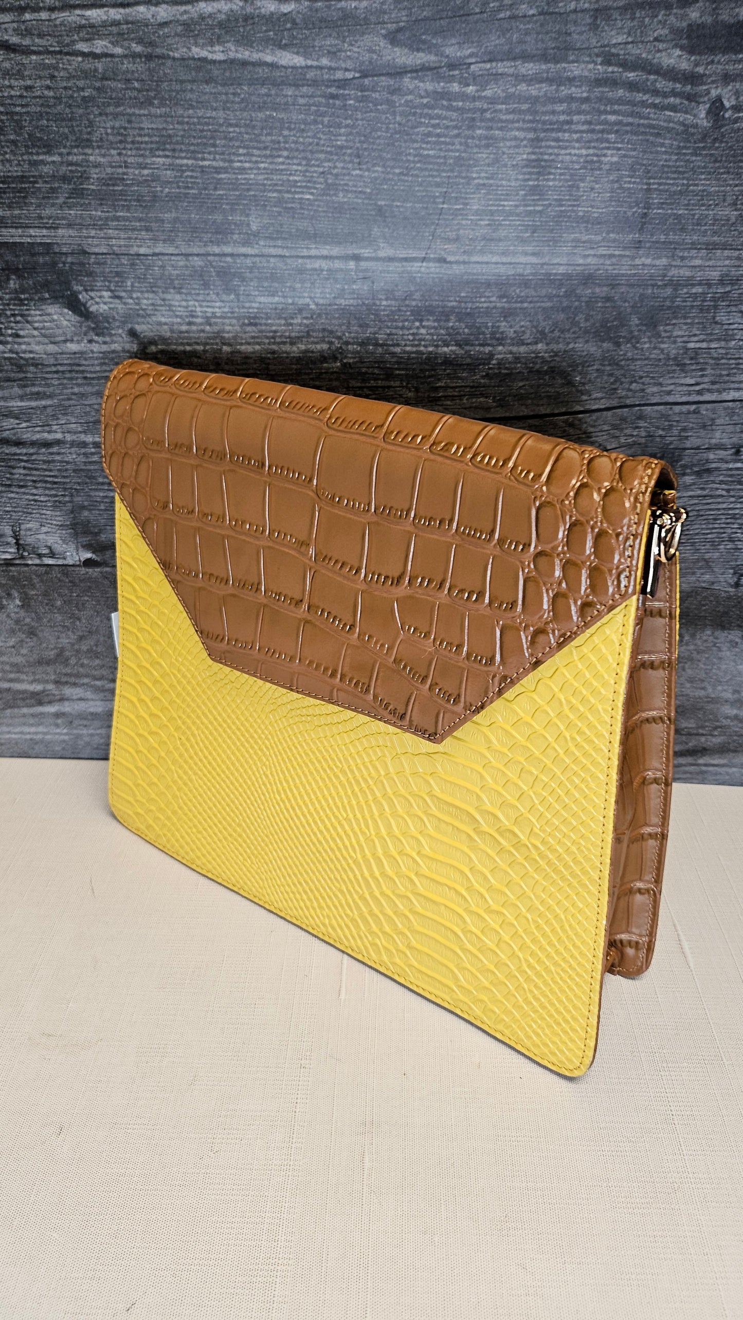 Florsheim Yellow Faux Croc Textured Bag (29cmx24cmx6cm)