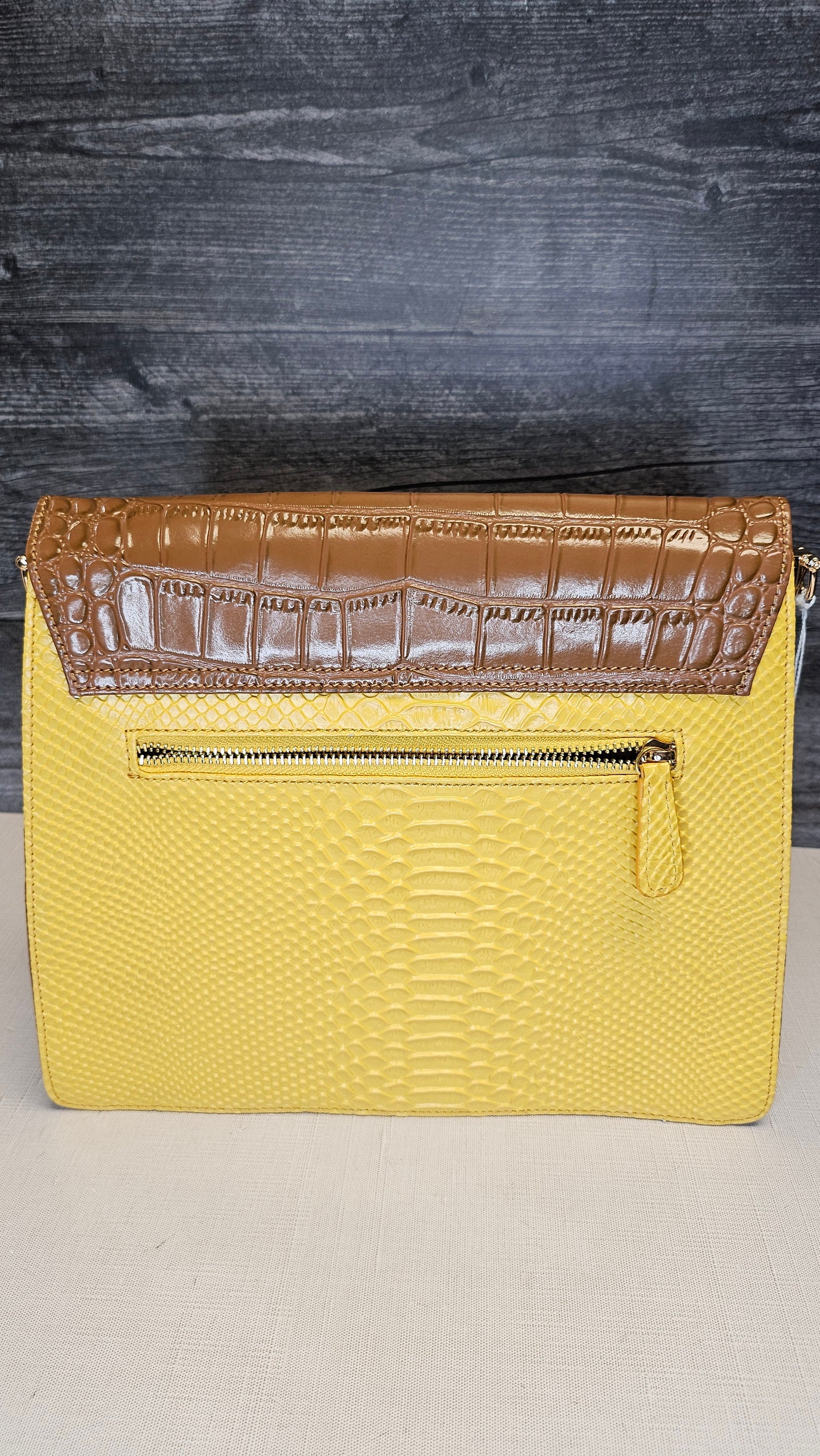 Florsheim Yellow Faux Croc Textured Bag (29cmx24cmx6cm)