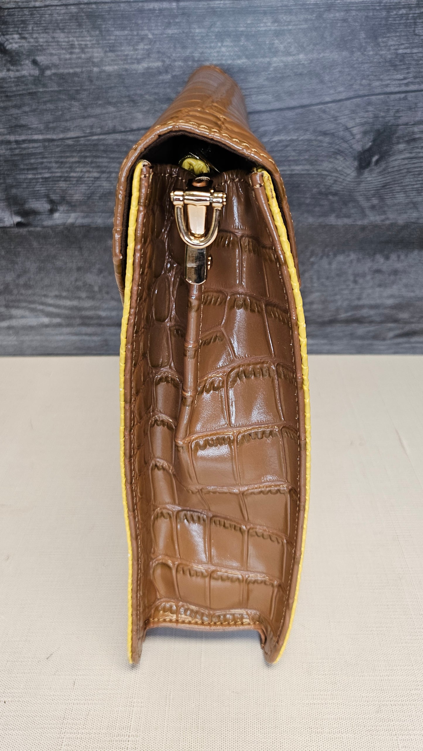 Florsheim Yellow Faux Croc Textured Bag (29cmx24cmx6cm)