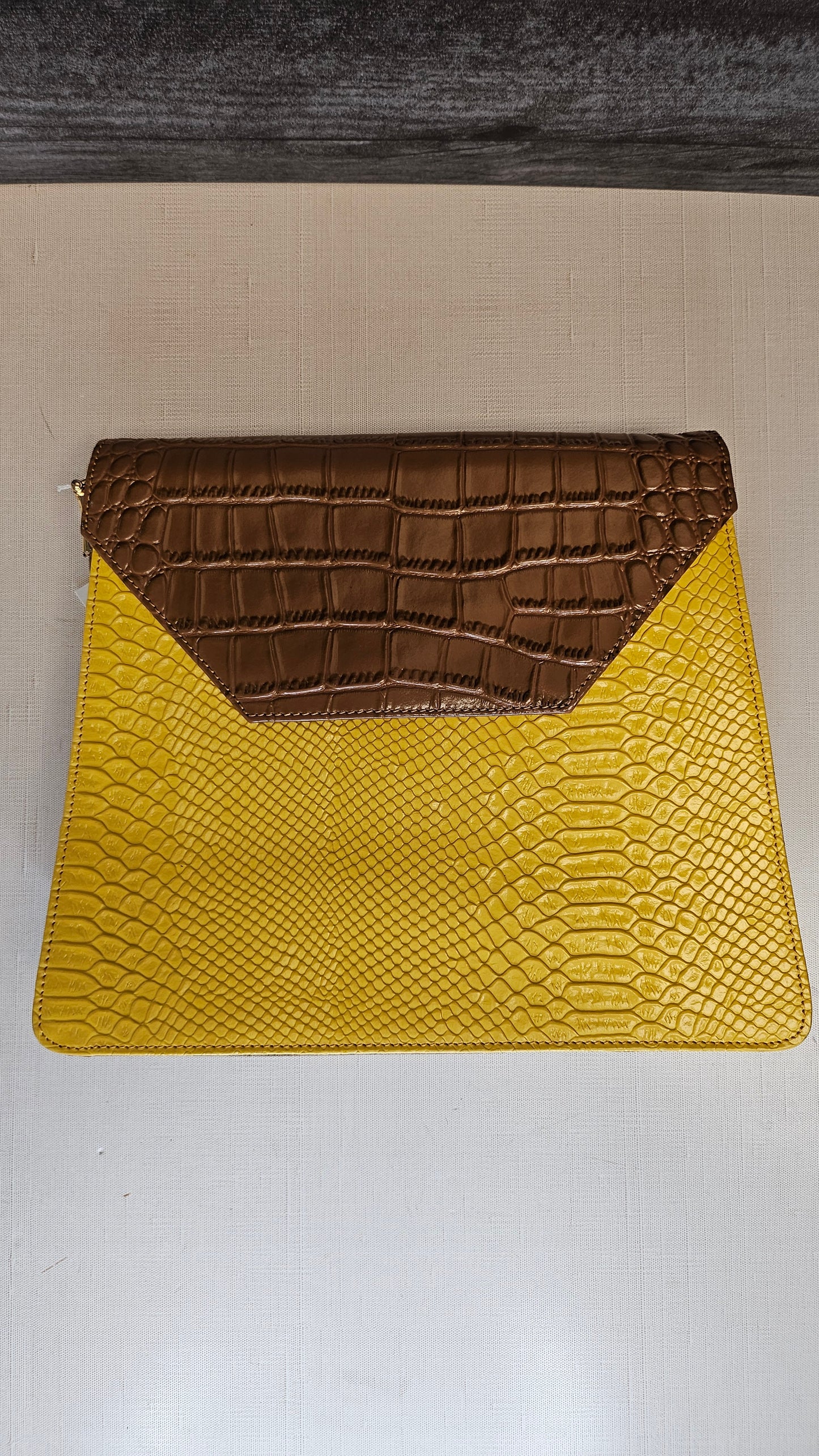 Florsheim Yellow Faux Croc Textured Bag (29cmx24cmx6cm)