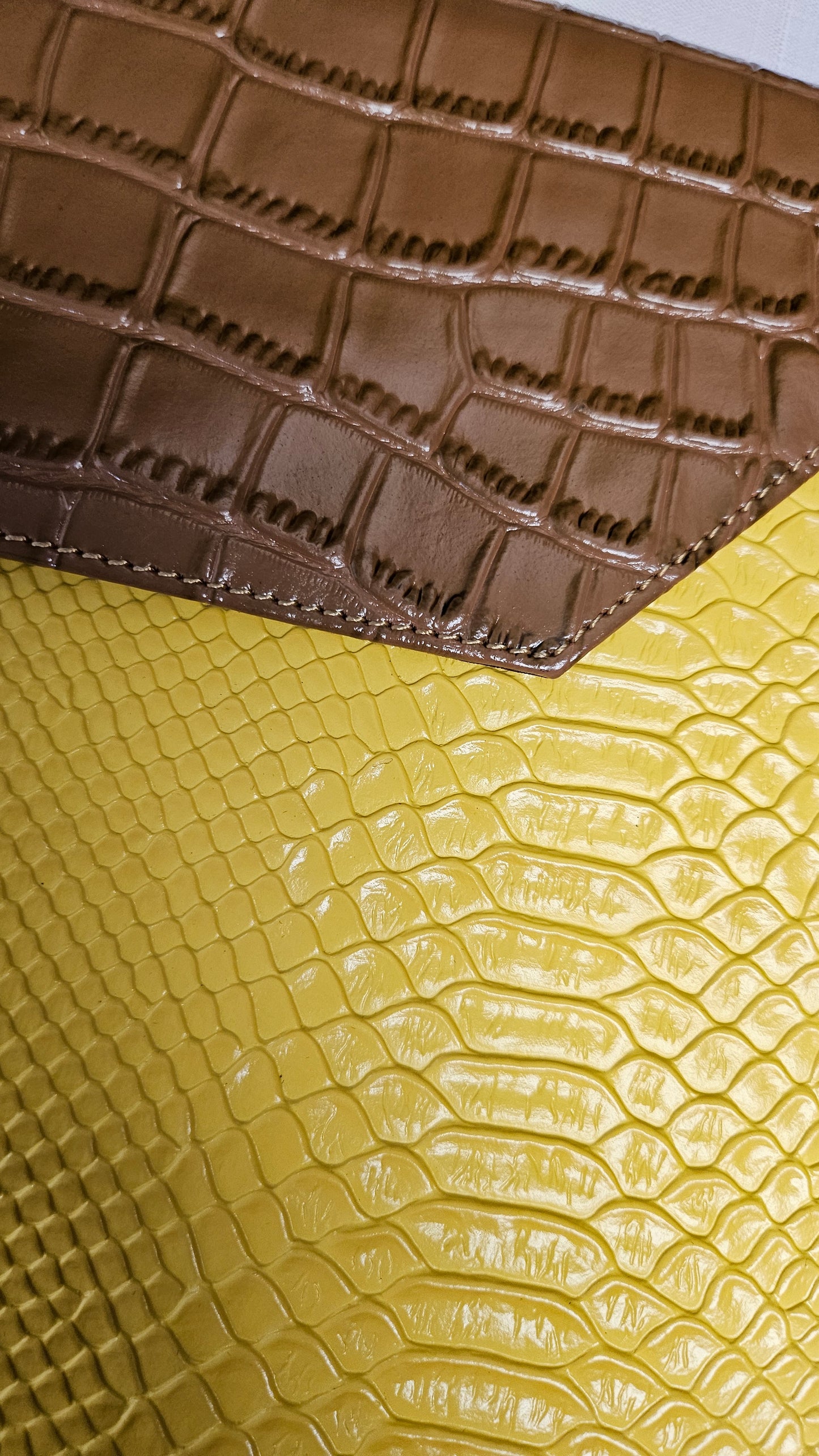 Florsheim Yellow Faux Croc Textured Bag (29cmx24cmx6cm)