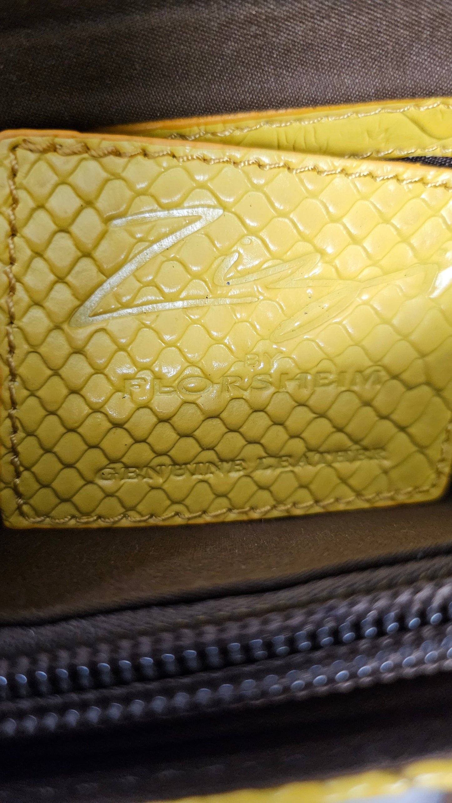 Florsheim Yellow Faux Croc Textured Bag (29cmx24cmx6cm)