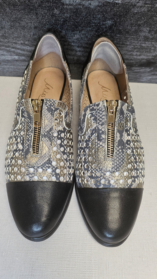 Miss Sofie Metallic Print Zip Up Loafer (39)