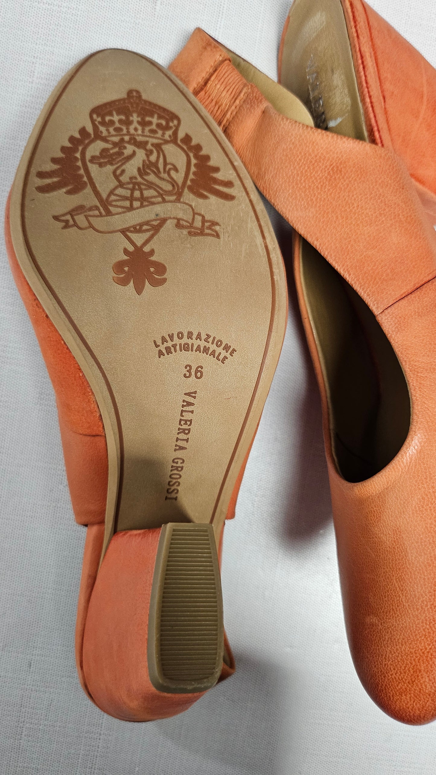 Valeria Grossi Orange Leather Slingback (36)