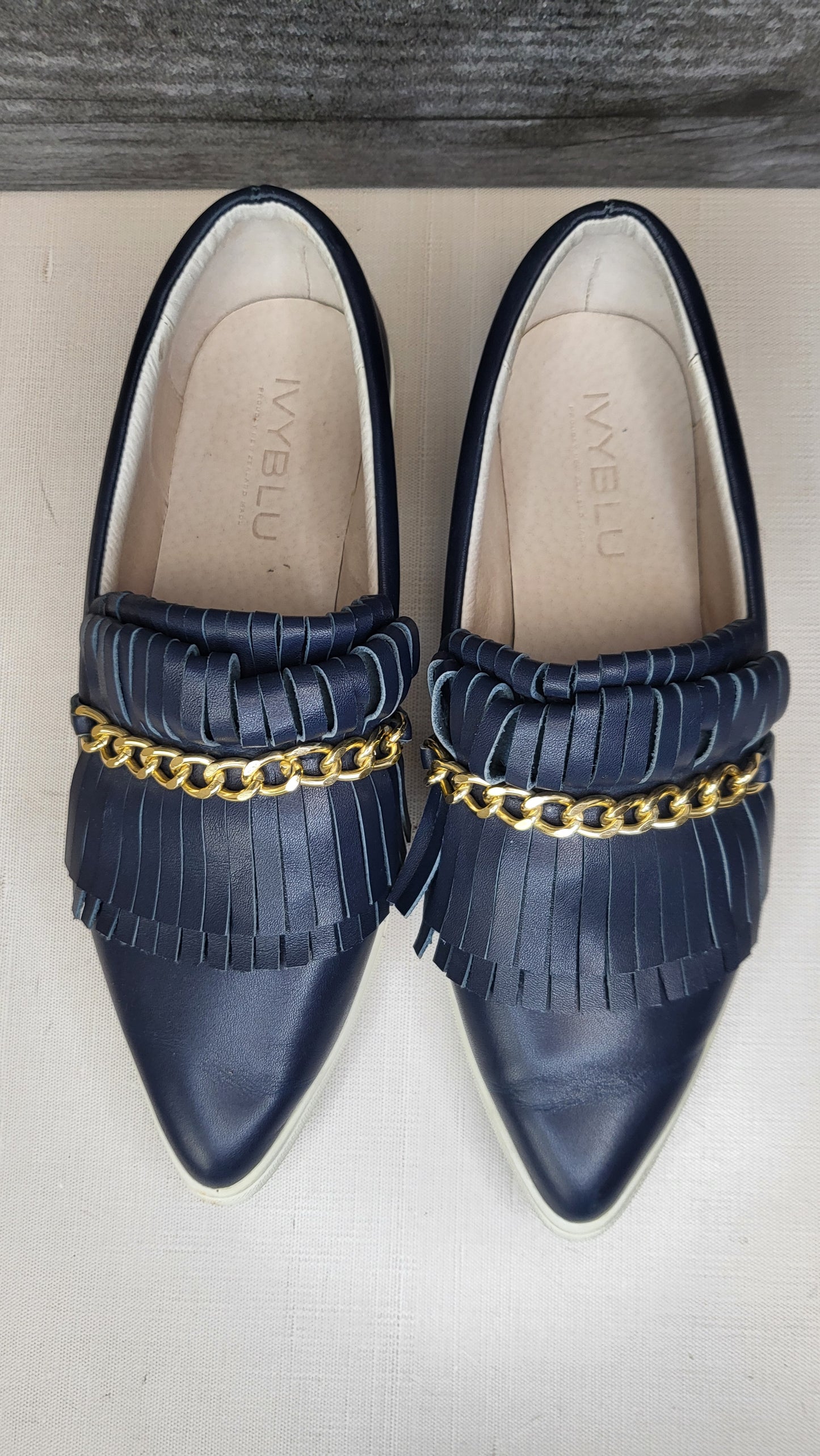 Ivyblu Navy Leather Tassel Loafer (38)