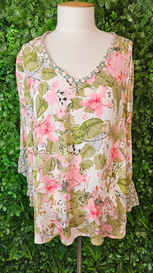 Loobies Story Pink/Green Silk Floral Top (16)