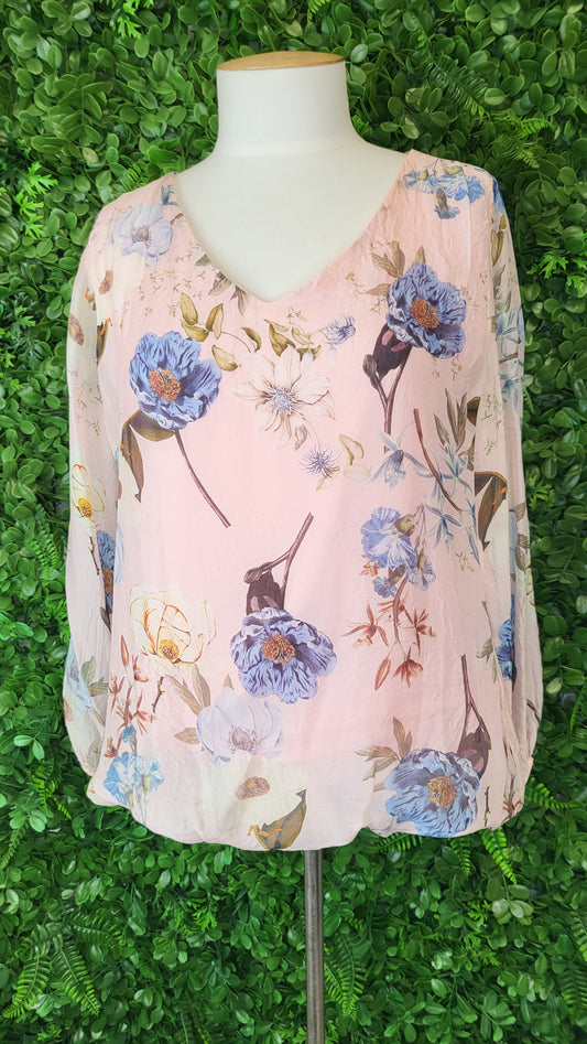 Italian Affair Pink/floral Floaty Top (14)