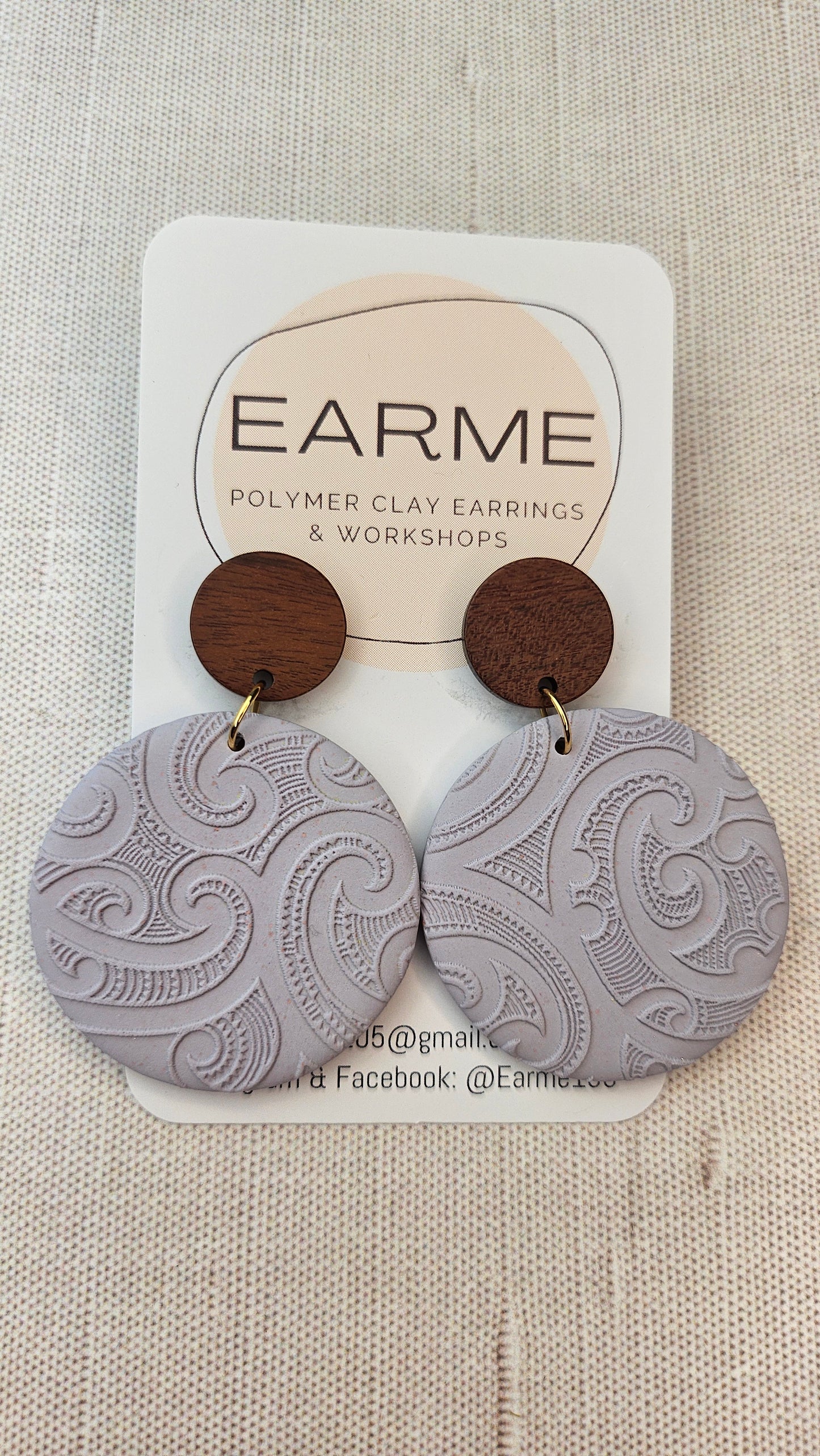 Earme Mauve Textured Wood Stud Earring BNWT