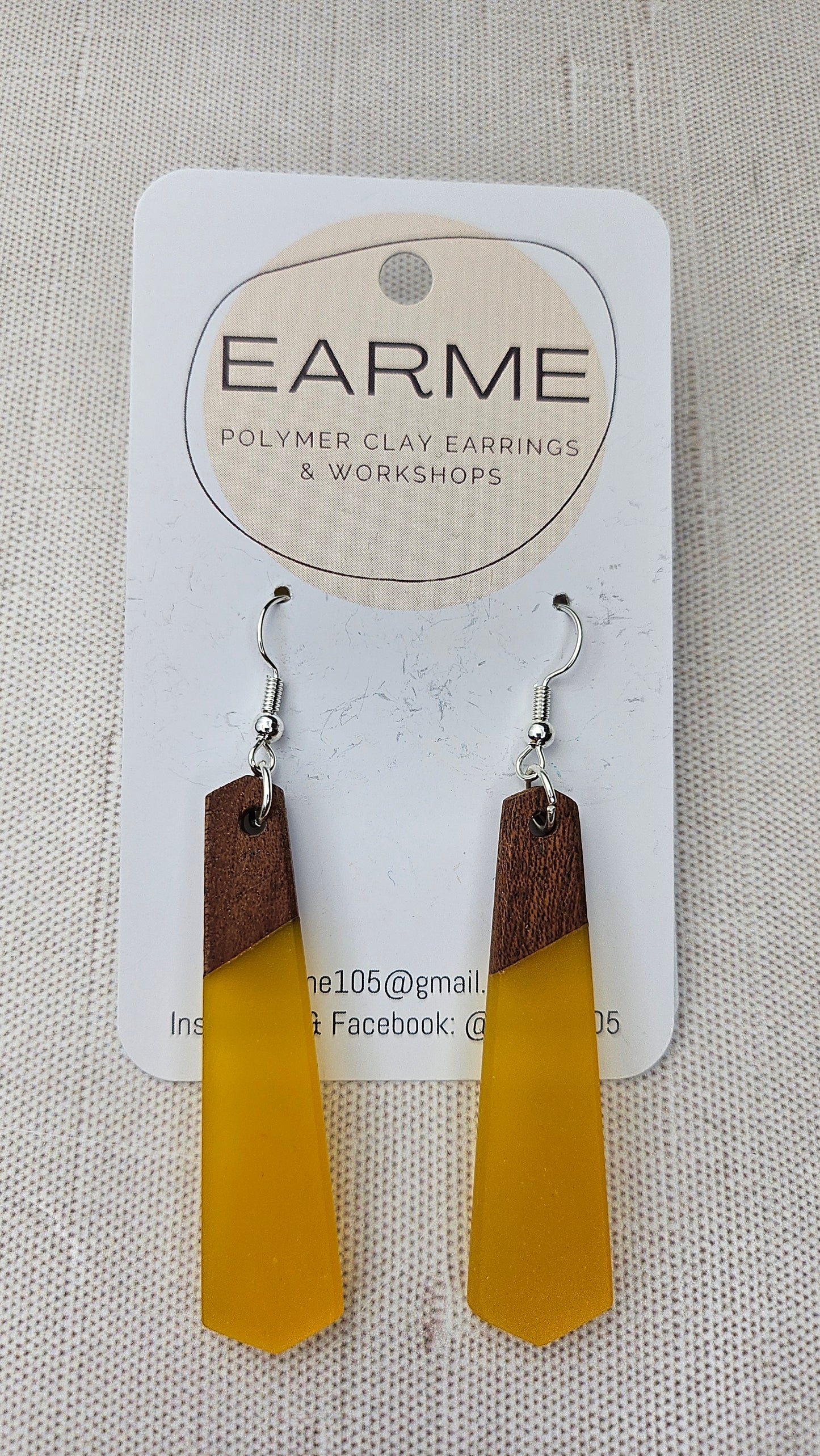 Earme Yellow Resin/Wood Drop Earring BNWT