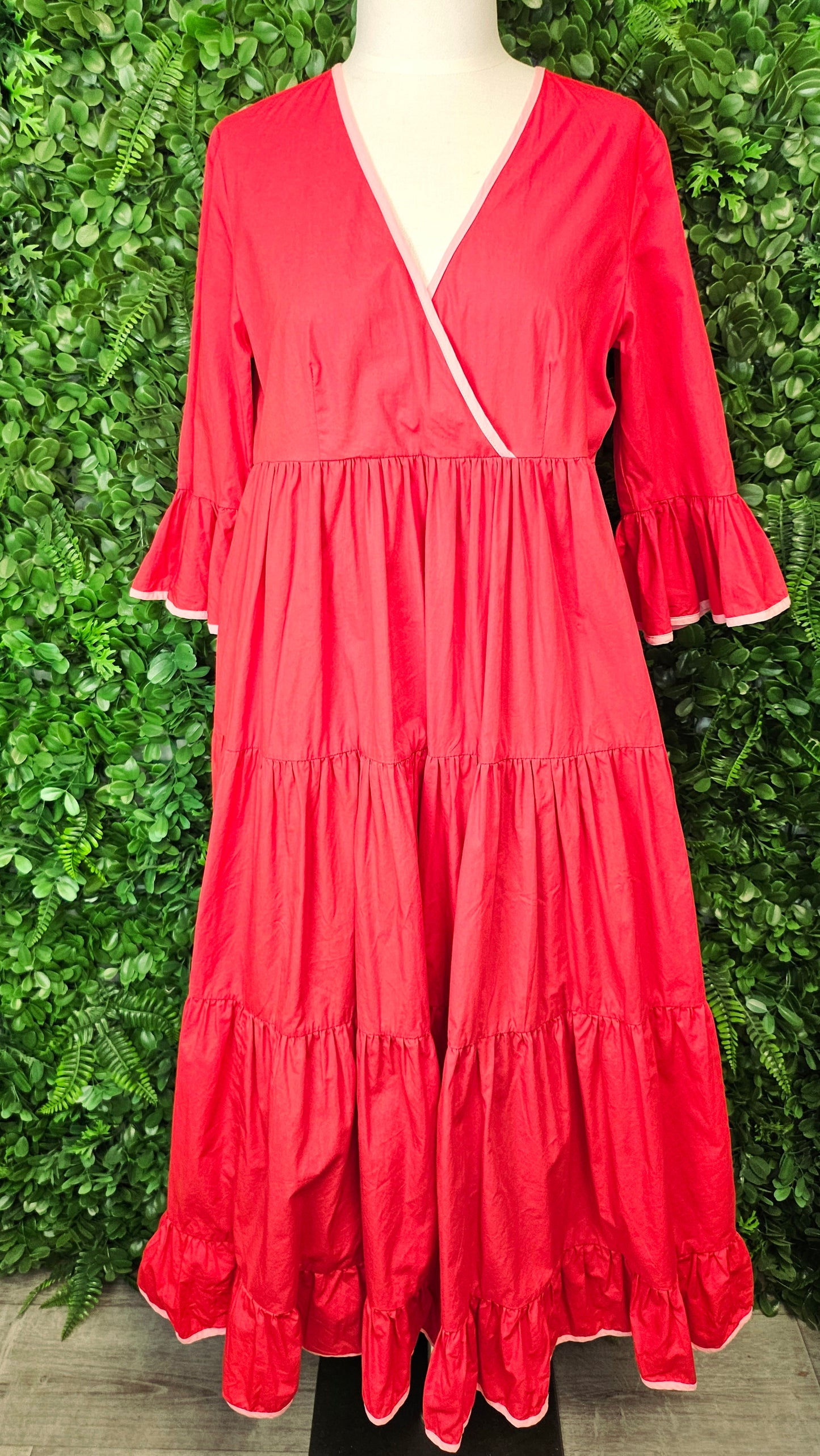 Trelise Cooper Red/Pink Trim Now That We're Tier Dress (8-10)