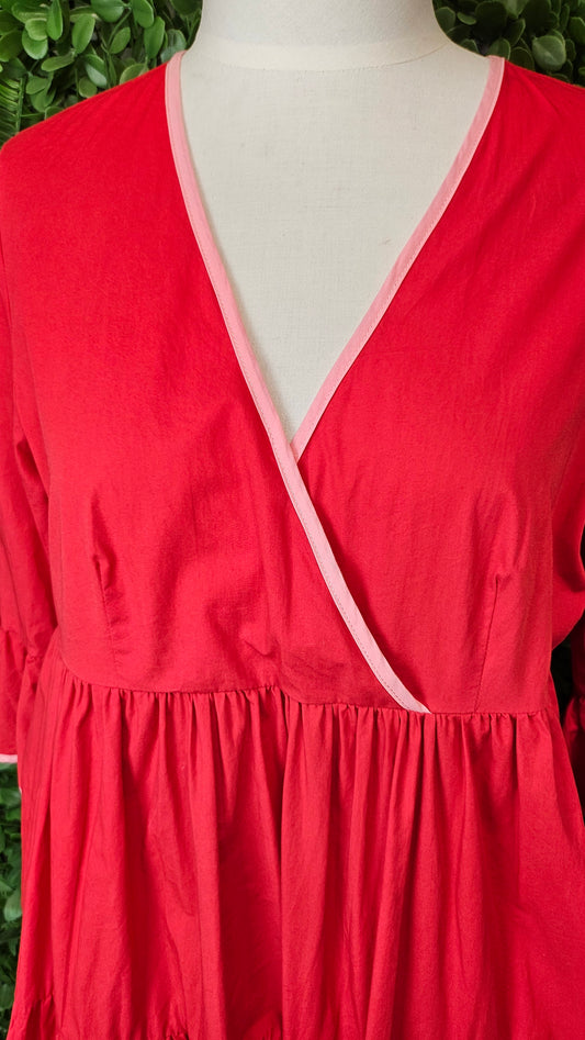 Trelise Cooper Red/Pink Trim Now That We're Tier Dress (8-10)