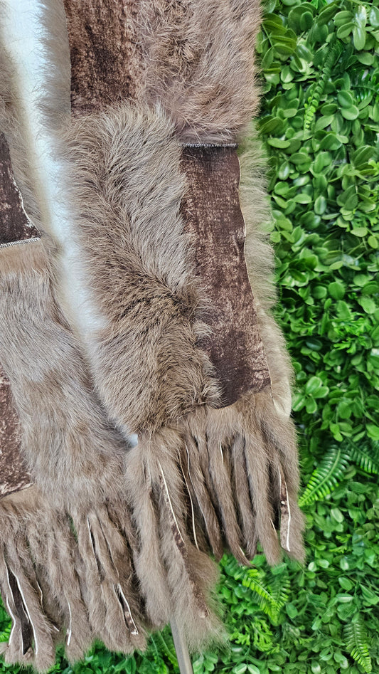 Giorgio Passigatti Brown Fur/leather Scarf (140cmx12cm)