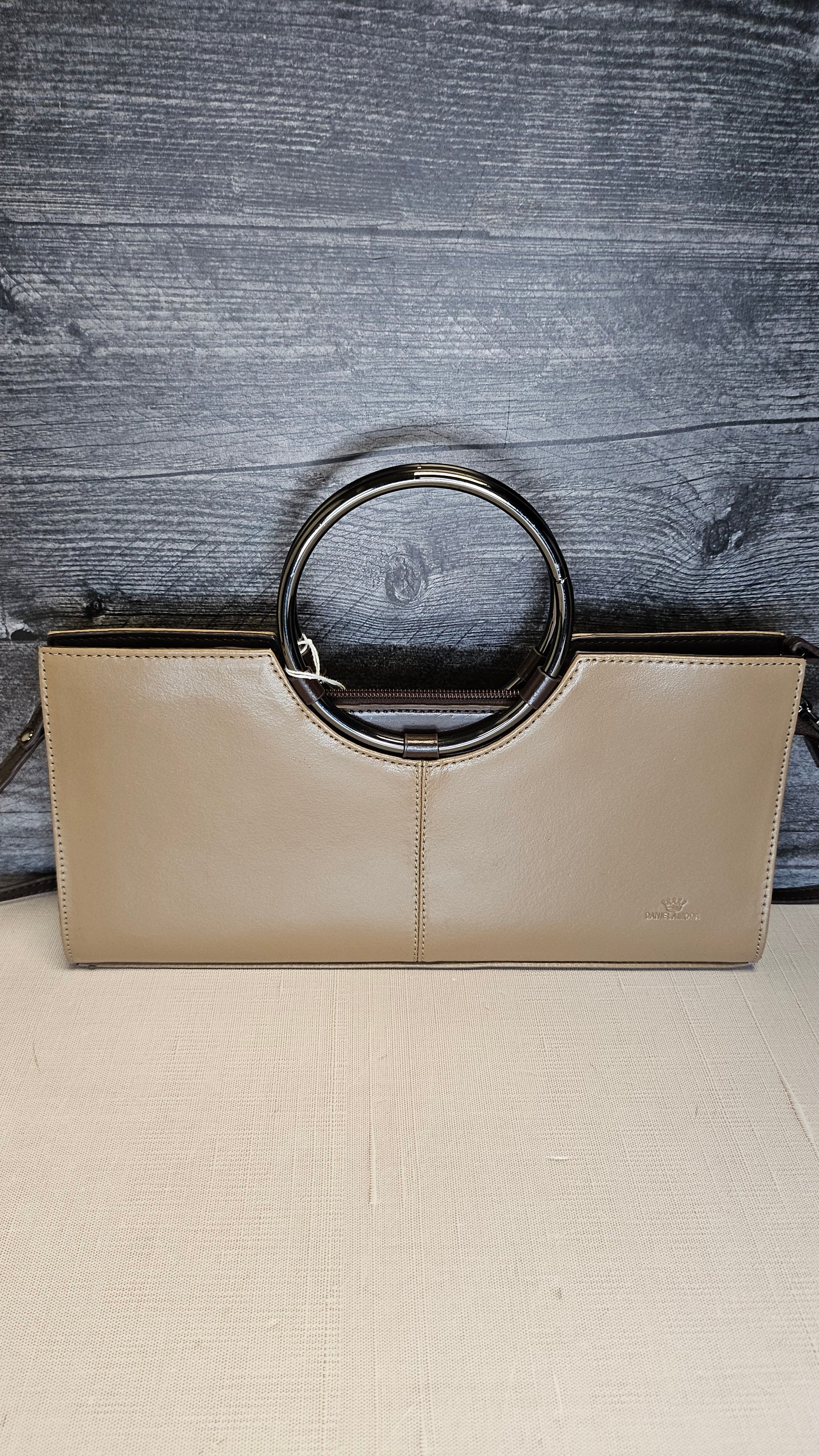 Daniela Moda Taupe/Chocolate Leather Purse (30cmx15cmx4cm)