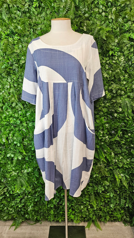 Ruby Rain Blue/White Linen Dress (10)