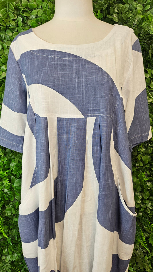 Ruby Rain Blue/White Linen Dress (10)
