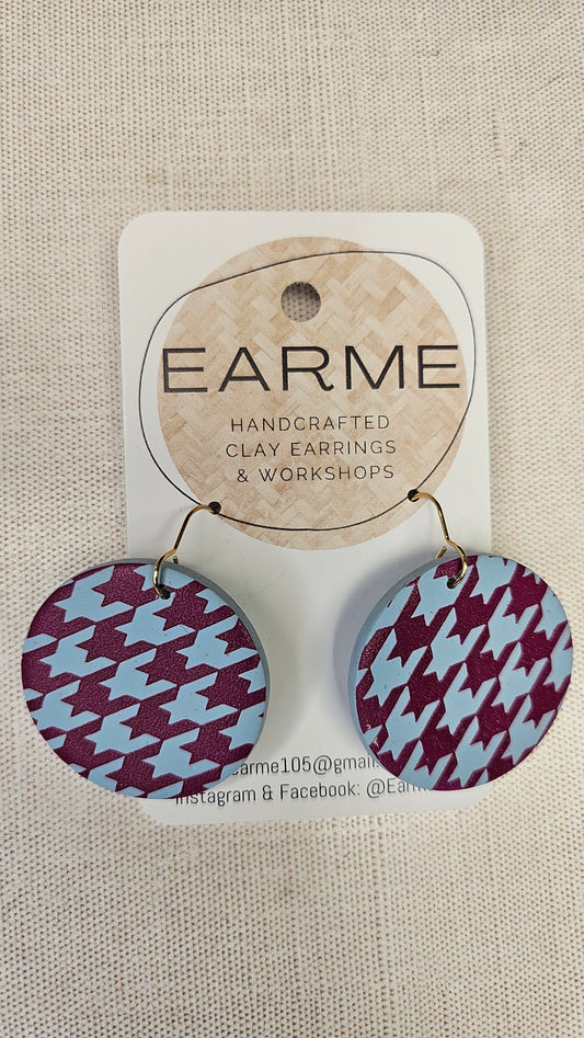 Earme  Blue/Burgundy Houndstooth Earring BNWT
