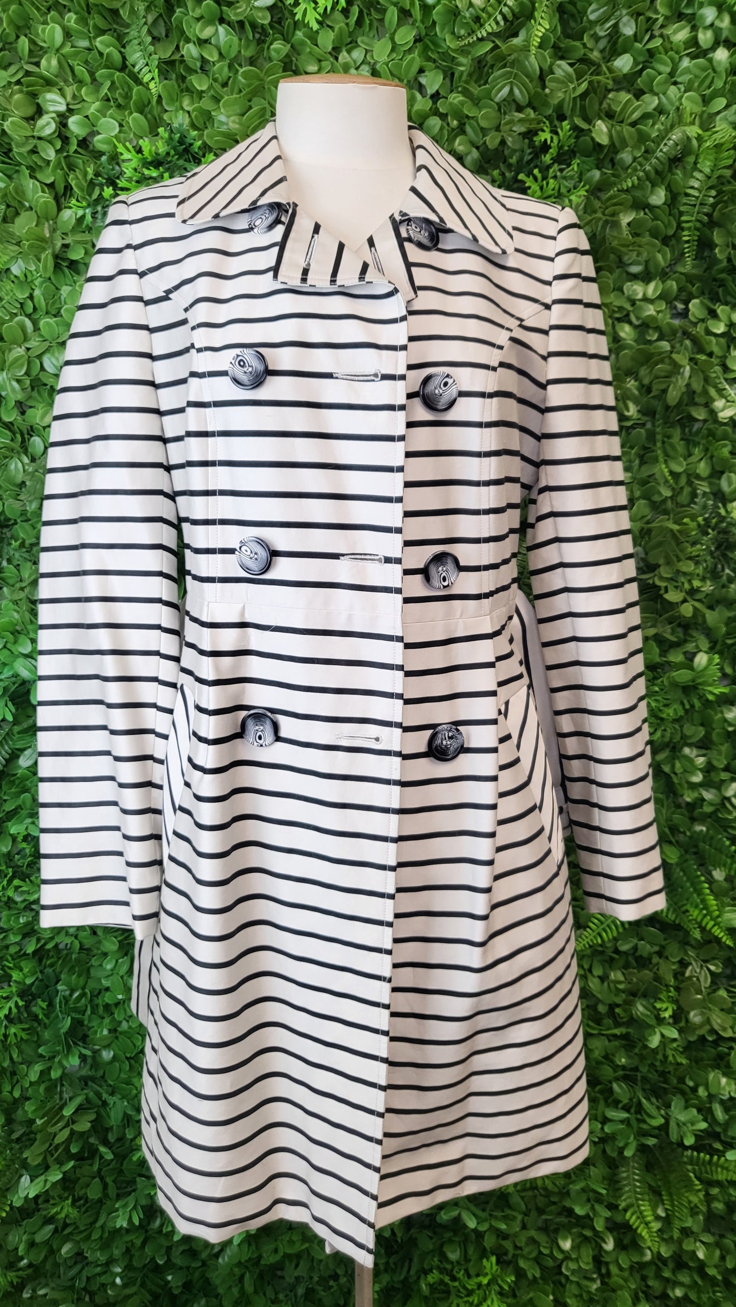 Jacqui E Cream/Black Stripe Trenchcoat (10)