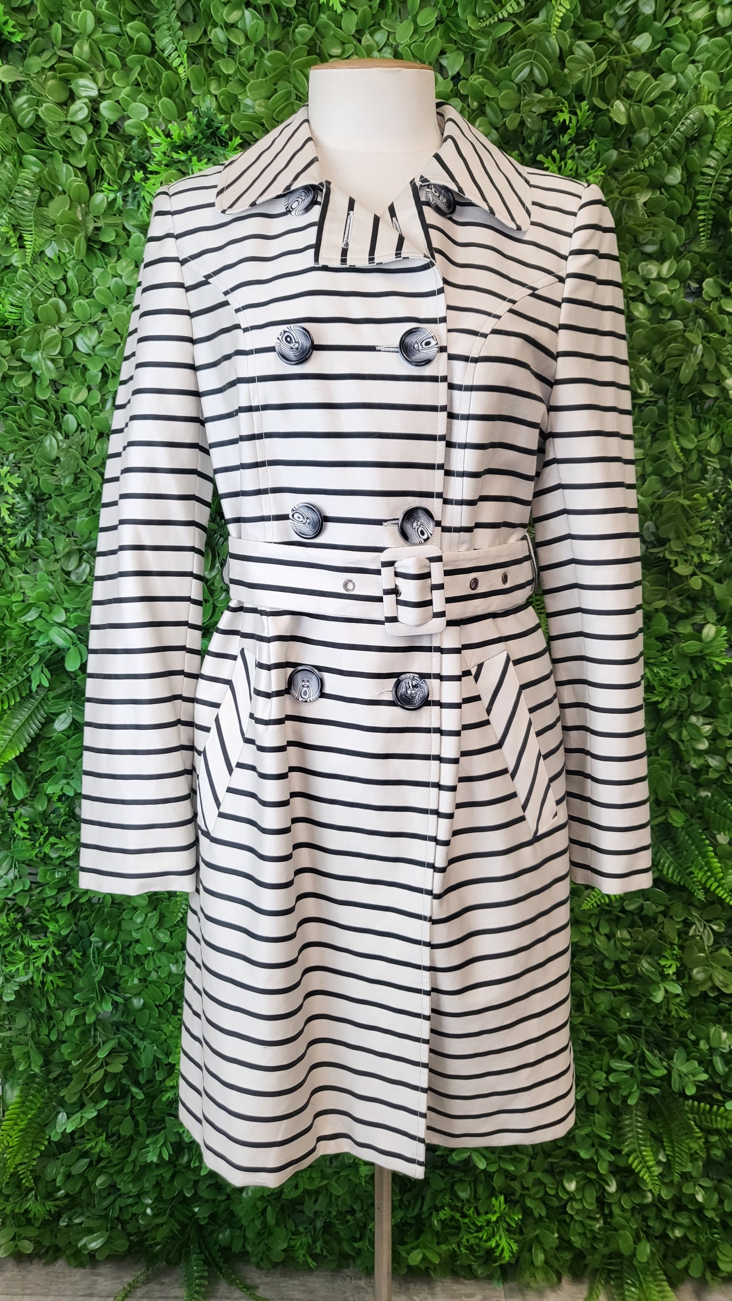 Jacqui E Cream/Black Stripe Trenchcoat (10)