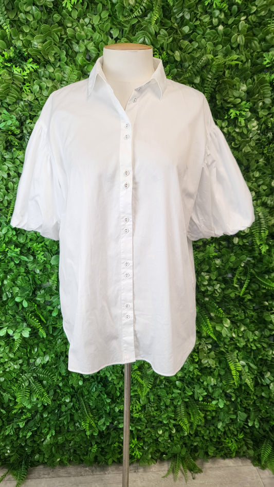 Witchery White Mid Puff Sleeve Shirt (6-8)