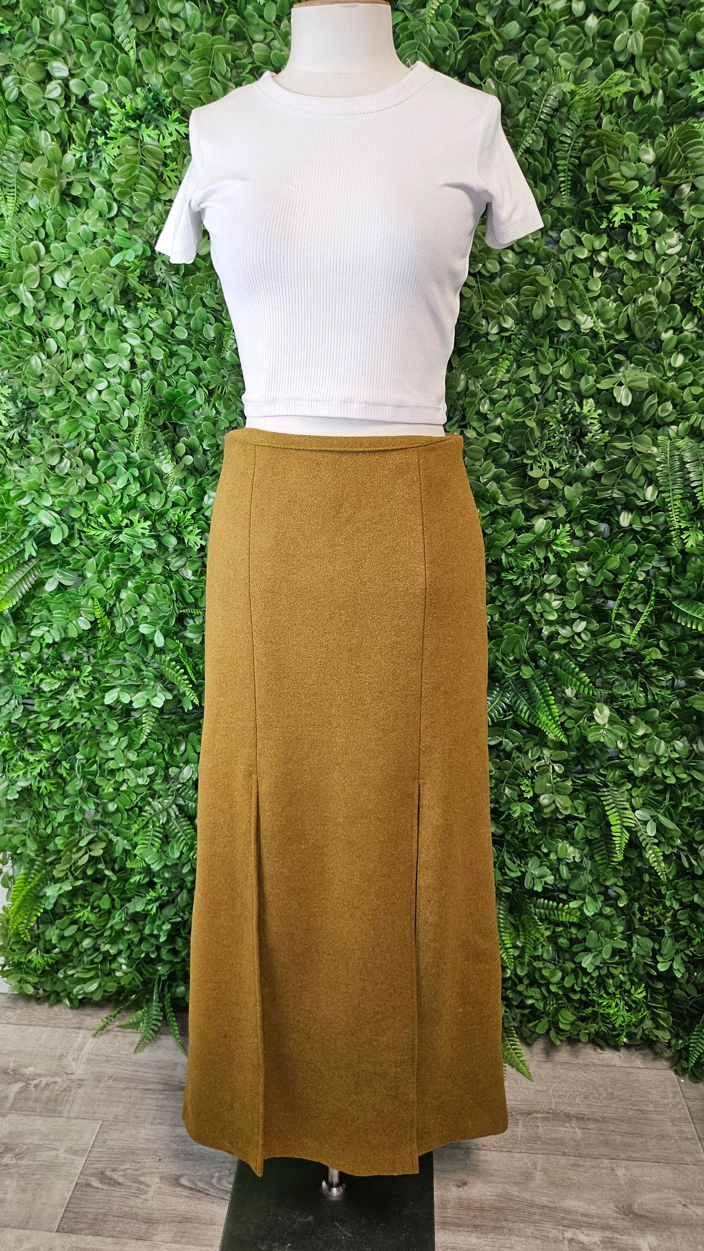 9Nine Olive Wool Split Skirt (8)