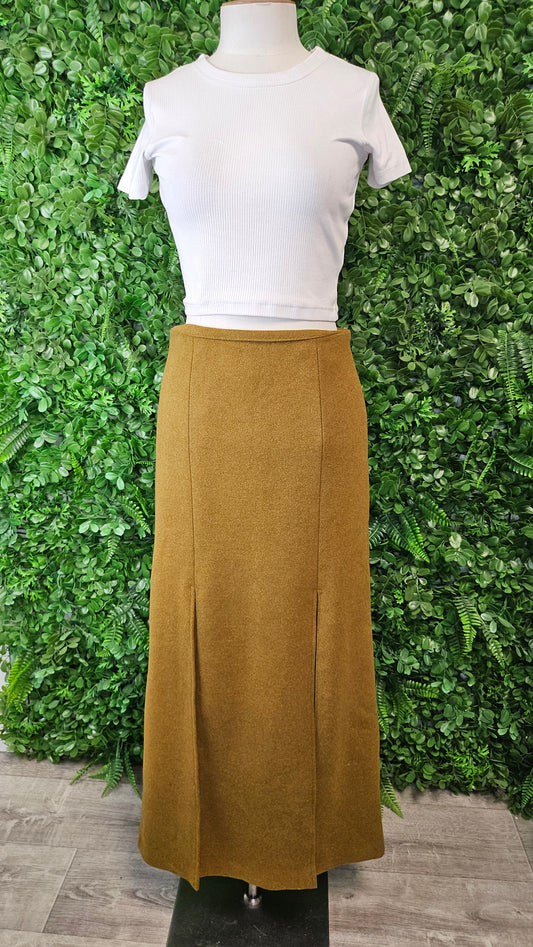 9Nine Olive Wool Split Skirt (8)