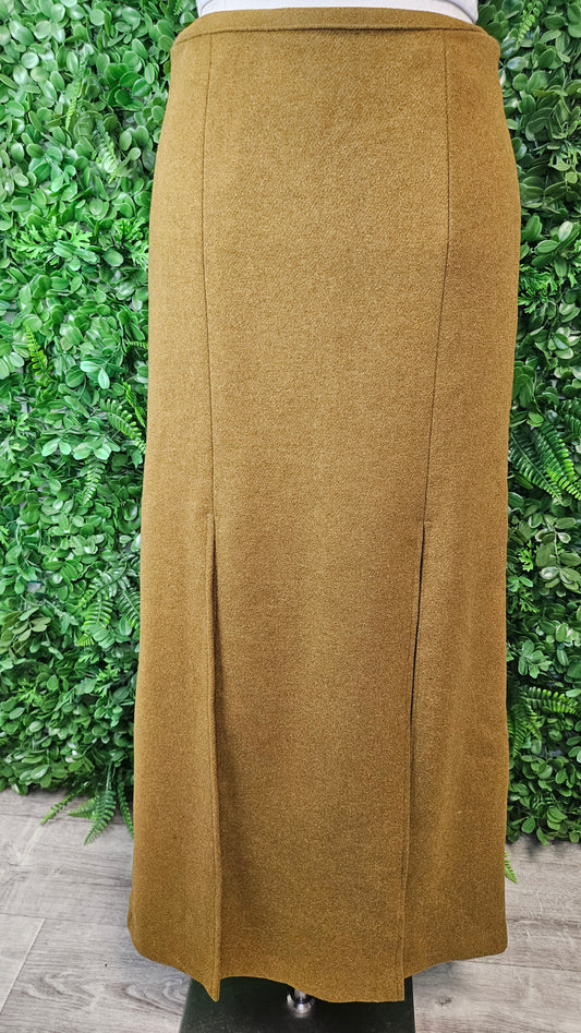 9Nine Olive Wool Split Skirt (8)