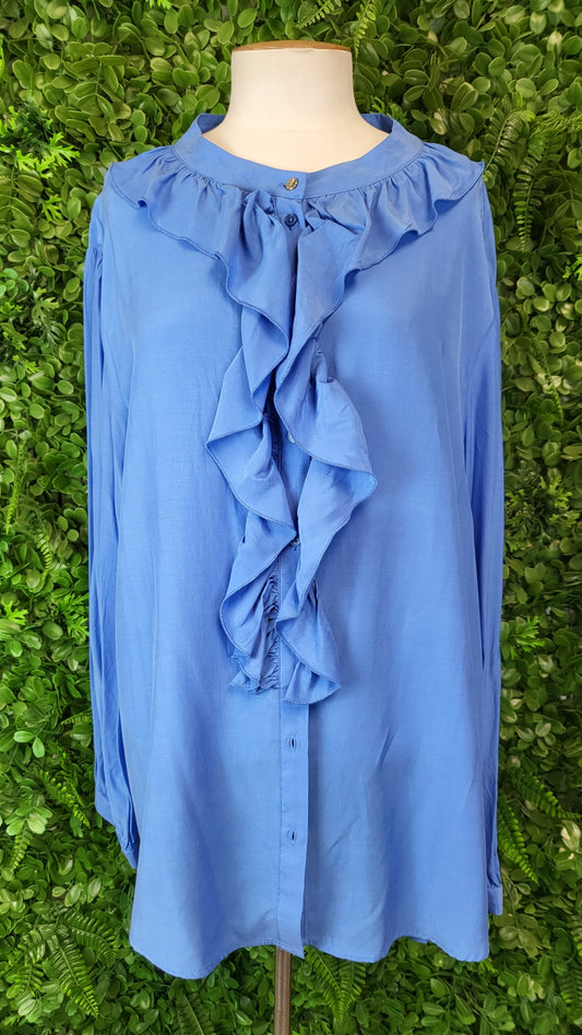 Moke Cornflower Blue Ruffle Front Top BNWT (18-20)