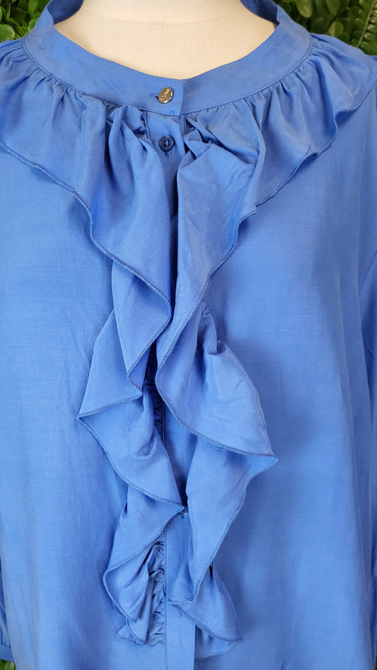 Moke Cornflower Blue Ruffle Front Top BNWT (18-20)