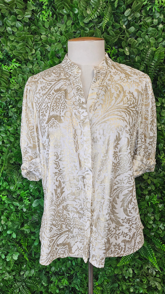 Once Was Gold Metallic Linen Blend Blouse (10-12)