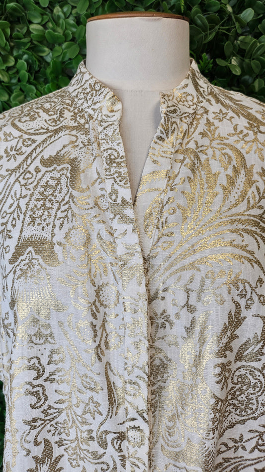 Once Was Gold Metallic Linen Blend Blouse (10-12)