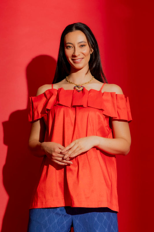 Motto Tomato Red Ruffle Off Shoulder Top BNWT (12)
