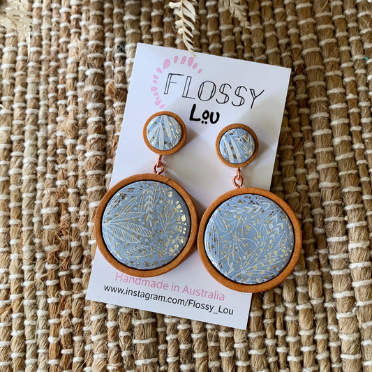 Flossy Lou Blue Round Wooden Earring NEW