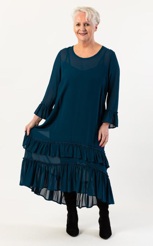 Jellicoe Peacock Blue Frill Hem Dress (16)