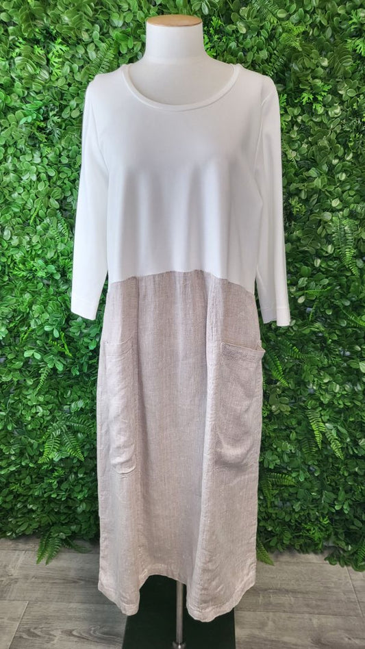 Jigsaw Cream/Oat Linen Contrast Dress (18)