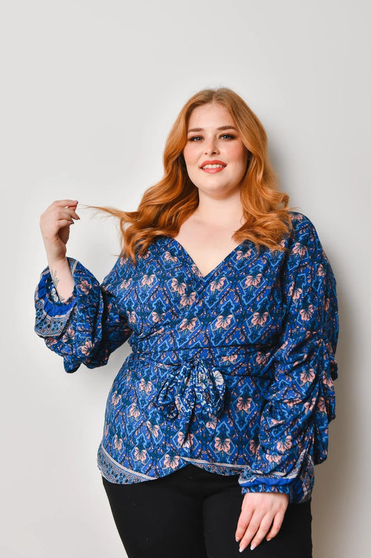 Friday Flamingo Blue Wrap Top (16-18)