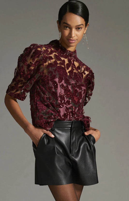 Anthropologie Burgundy Velvet Top (8)